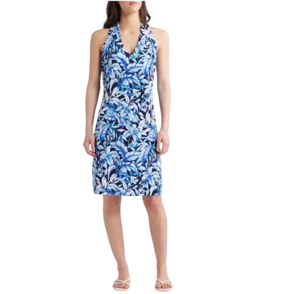 Tommy Bahama Carmela‎ Bloom Sleeveless Shift Dress Women Large Blue Tropical New